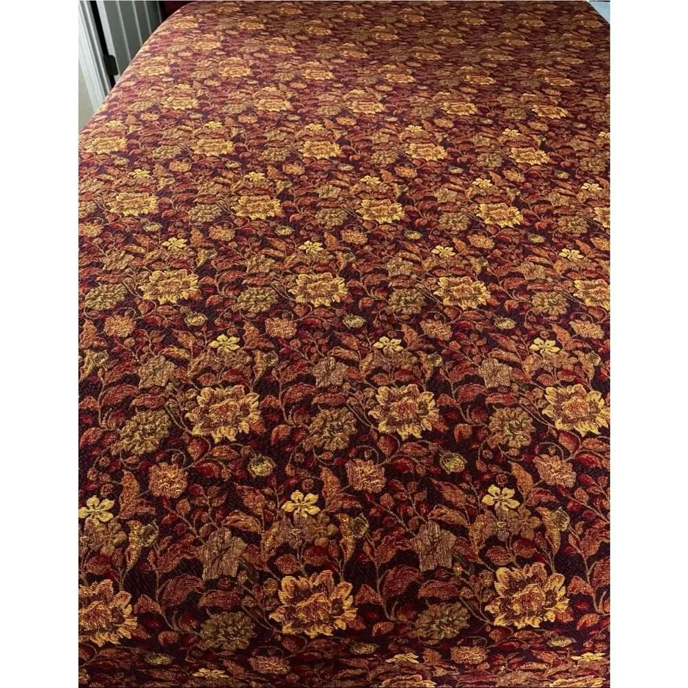 Crate and Barrel Tapestry Tablecloth 126” X66” Warm Fall Floral Colors W/ Fringe